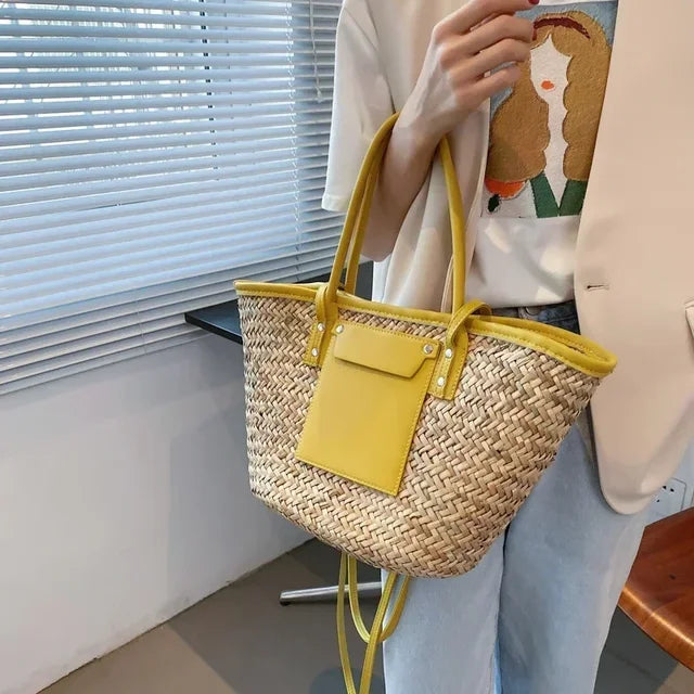 Torborg | Elegant straw bag with leather accents