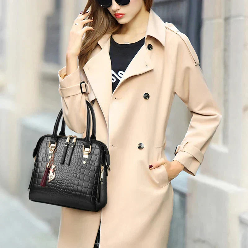 Crocodile-Embossed Leather Bag